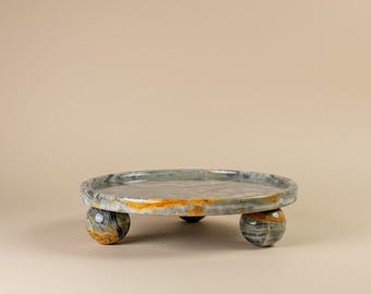 Handmade Onyx Marble Footed Tray | Vanity & Home Decor | Each Piece Varies |