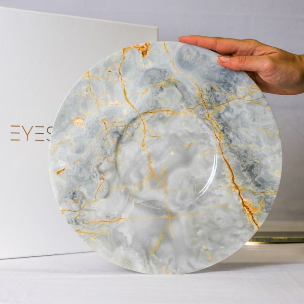 Handcrafted Onyx Serving Plate - Exquisite Marble Plates for Home Decor & Gifts, 11" Wedding Dinner Plates, Natural Beauty