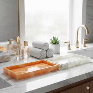 Handmade Onyx Marble Vanity Tray | 30x15cm 12x6" Rectangular Table Organizer | Each Piece Varies |