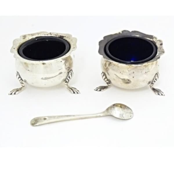 Antique Pair of  Edwardian Silver Salt Cellars Chester 1908 by George Nathan & Ridley Hayes