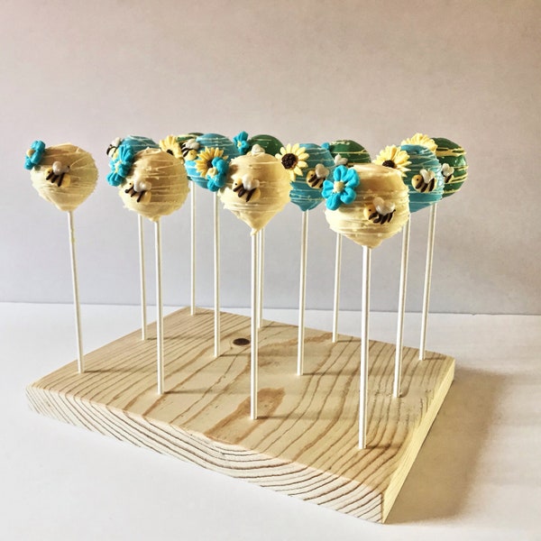 Cake Pop Stand - Custom Rustic 12 Cake Pop Cakepop Wood Stand - Natural or Stained - Custom hole size - Cakepop Display Holder - Cake Pop