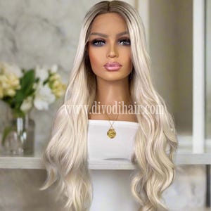Platinum Blonde Wig with Darker Roots-Synthetic Lace Front Wig