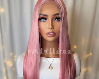 Pink Futura Fiber Lace Front Wig: Heat Resistant, 28 Inch