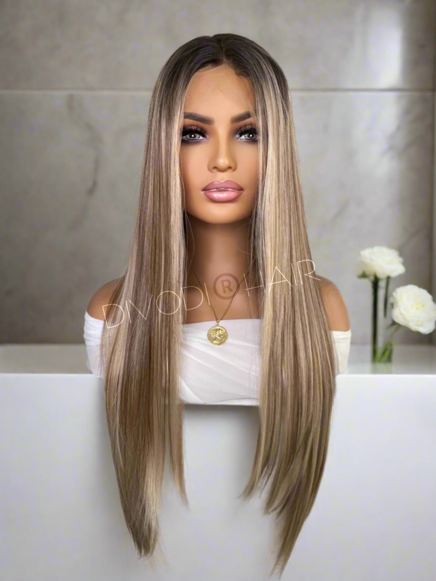 Long 6X6 Freepart Brown Highlights Lace 2020 Wig Amazon.com : Highlights Brown Human Hair Wigs for White  main image 4
