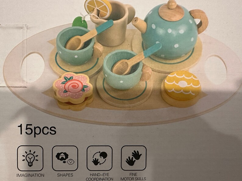 15pcs Wooden Tea Set for Little Girls Personalized Tea Set Toddler Play Kitchen Accessories