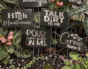 Funny Garden Plant Markers | Stainless Steel | Mothers Day or Garden Enthusiast | Plant Lover