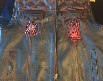 Spider themed studded leather vest hand sewn