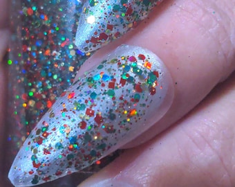 Holly Jolly Glitter Nail Polish, Red Green Gold Christmas Nail Polish, Holiday Lacquer, Glitter Top Coat