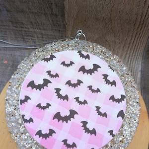 Bat Print Car Freshie, Halloween Car Freshie, Fall Air Freshener, Pink Bats Freshener, 4 Inch Glitter Car Freshie