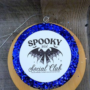 Spooky Witch Social Club Car Freshies, Fall Air Freshener, Coquette Bat Bow, Halloween Freshie, Glitter Freshie, 4 Inch Round