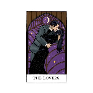 The Lovers Tarot Card Morticia and Gomez Kiss-Cut Vinyl Decals, Laptop Decal, Water Bottle Sticker, Window Sticker, Tarot Decal