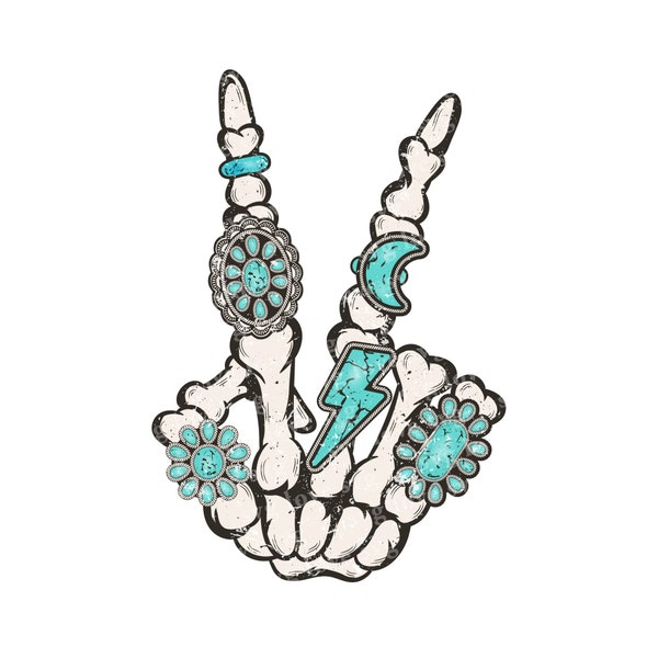 Western Skeleton Png, Western Skeleton Jewelry PNG, Western victory sign PNG, Western Skeleton PNG, Western Design, Sublimation Png