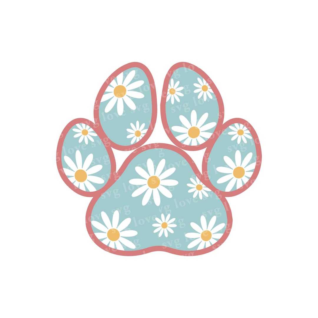 Daisy Print Dog Paw, Flowers Dog Paw Png, Floral Dog Paw, Paw Floral