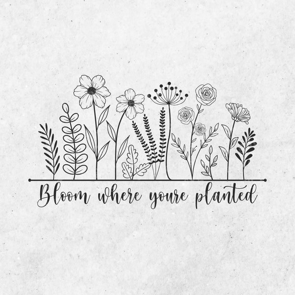 Bloom where you are planted SVG design, Wildflower quote SVG, Flowers quotes SVG, Floral design Svg, Floral cut file, Floral Hand Drawn Svg