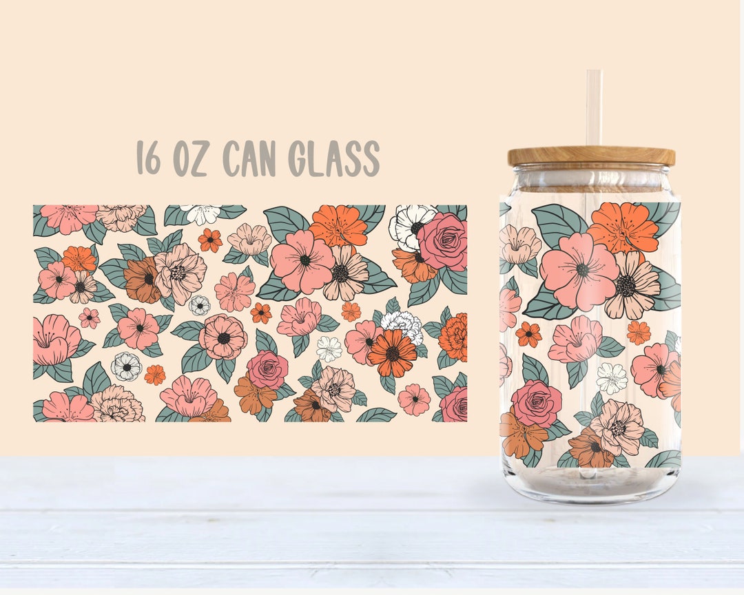 Wildflowers 16oz Libbey Glass Can PNG , Seamless Wrap Sublimation PNG ...