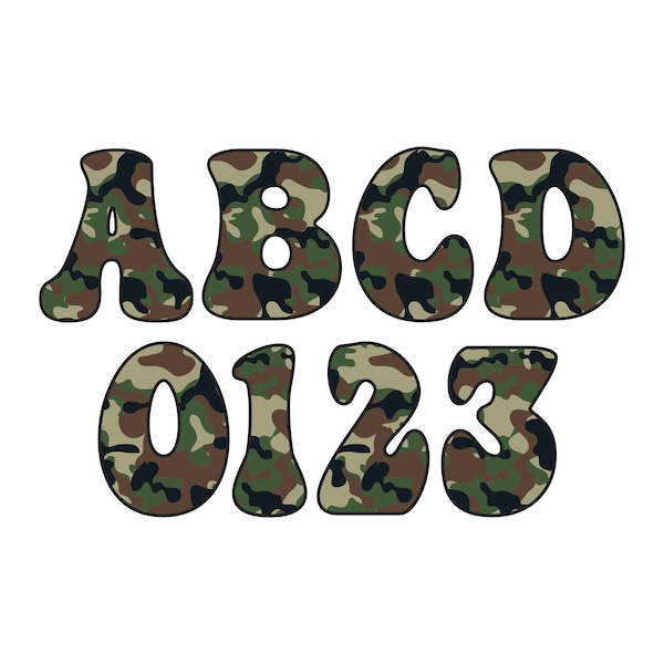 Camo Alphabet Letters PNG Bundle, Military Camouflage png, Army Letters png, Design Hand Drawn Doodle, Sublimation Alpha Set Designs PNG