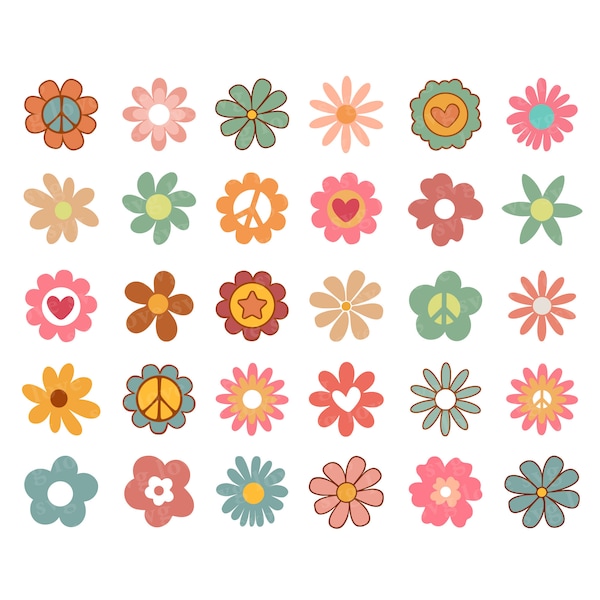 Groovy Flower SVG PNG DXF Bundle | Retro Flower Svg | Groovy Flowers svg | vintage Flowers svg | Boho clipart | hippie flowers svg