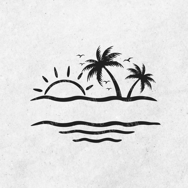 Palm Tree Split Frame SVG Cut file, Ocean Waves svg, Beach Monogram Frame svg, Name Frame svg, Sunshine svg design, Sunny Vibes design