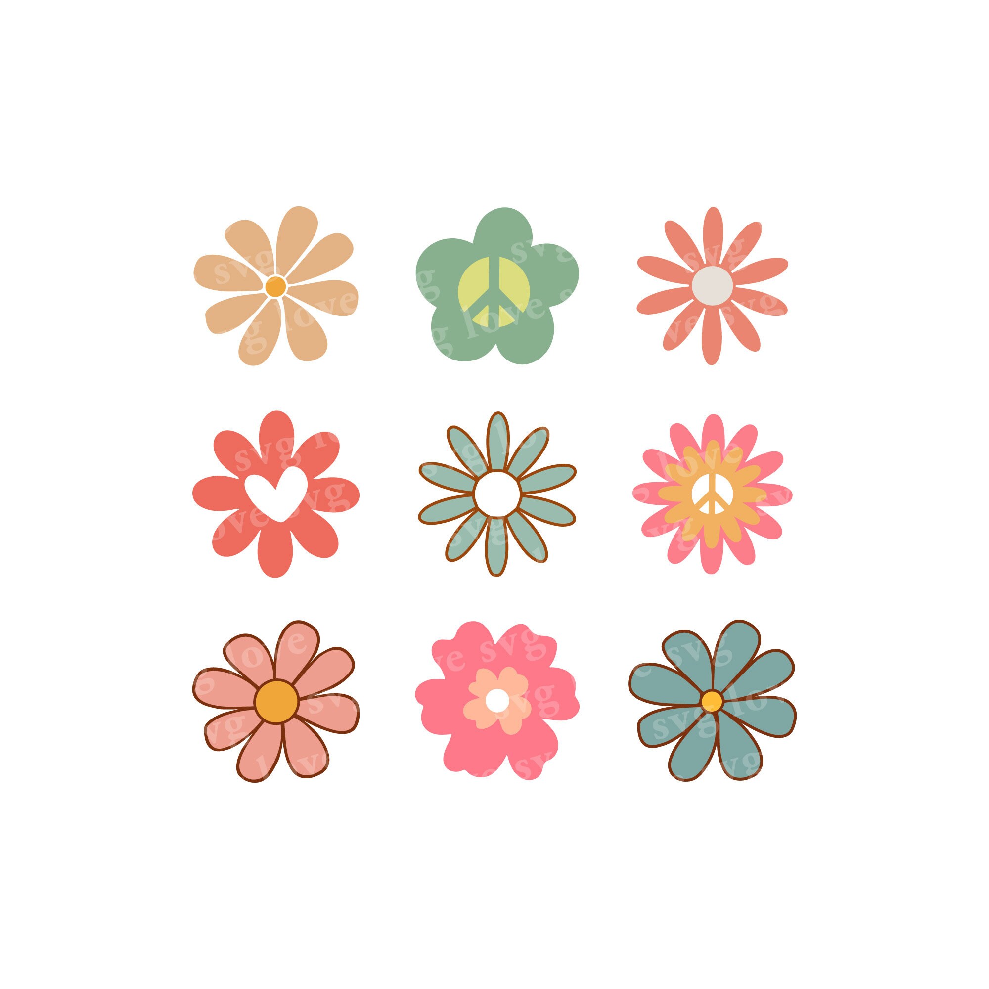 Groovy Flower SVG PNG DXF Bundle Retro Flower Svg Groovy Etsy
