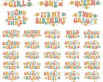 Mega Groovy Family SVG PNG Bundle, two groovy svg, birthday svg, groovy png, groovy svg, Groovy One svg, Groovy Dad svg, Groovy mama svg png