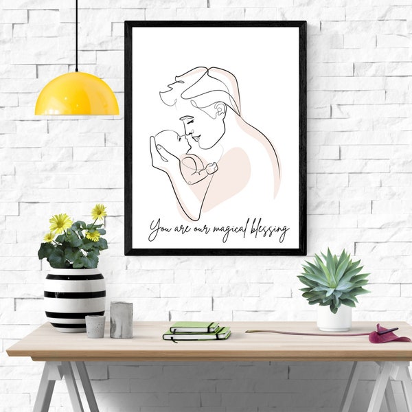 Daddy's Little Girl | Custom Minimalist Line Art Wooden Framed Poster, Line Art Print, New Dad Gift, Father's Day Gift, Baby Shower
