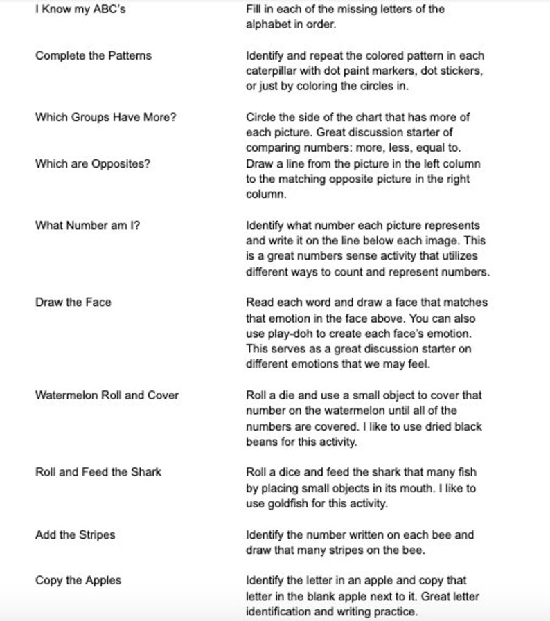 Preschool Activity Sheets, Preschool Activity Book, Preschool Activity ...