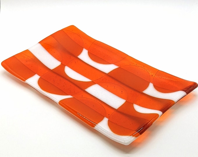 Modern Transparent Orange and Opaque White Fused Glass Rectangular ...