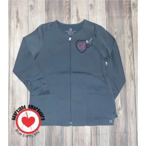 Scrub Jacket with Stethoscope Monogram, Initials, Personalized, Custom Scrubs, Gift for Nurse, Gift for Doctor, Embroidered Jacket