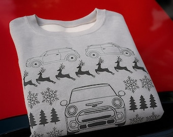 Letzte Chance für Weihnachtslieferung! Weihnachtsauto Pullover - Mini Cooper F56 Festlicher Pullover für Auto-Liebhaber | Mini Cooper Pullover | Kostenloser Versand
