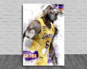 Cartel de Lebron James, Los Angeles Lakers, envoltura de lienzo, habitación de niños, cueva del hombre, sala de juegos, bar