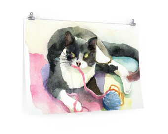 Cat Poster, Cat Playing with Yarn Poster, Funny Cat print, Funny gift, Home decor Poster - Perfect for Cat Lovers!