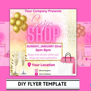 DIY Sip and Shop-flyer, flyer-ontwerpsjabloon, bewerken op Canva, flyer voor kleine bedrijven