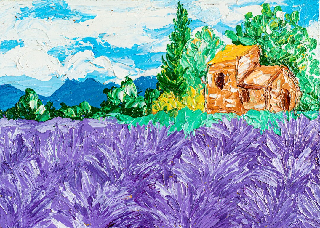 Original Oil Painting Tuscany Lavender Field Small Artwork Italian ...