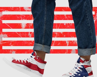 4th of July USA Flag Men’s high top canvas shoes
