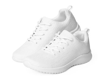 May include: A pair of white sneakers with a textured fabric upper and a white rubber sole.