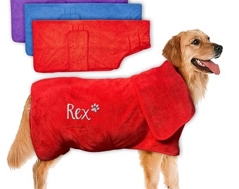 Embroidered Dog Drying Coat with Name - Custom Dry Fast Dog Sleeve Blanket - Personalized Dog Robe Towel, Personalized Pet Sleeve Blanket