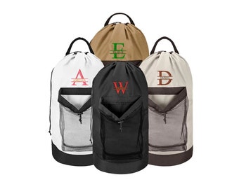 Travel Laundry Bag Split Monogram | Personalized Graduation Gift | Embroidered XL Laundry Bag - Custom Laundry Hamper for College Dorm