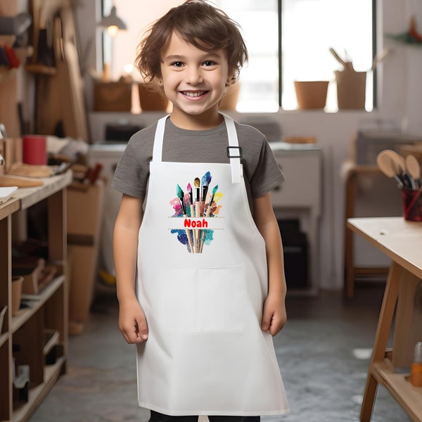 Personalized Kids Apron for Painting and Craft with Custom Name - Custom Children's Artist Apron for Crafting- Unisex Apron for Boys & Girls