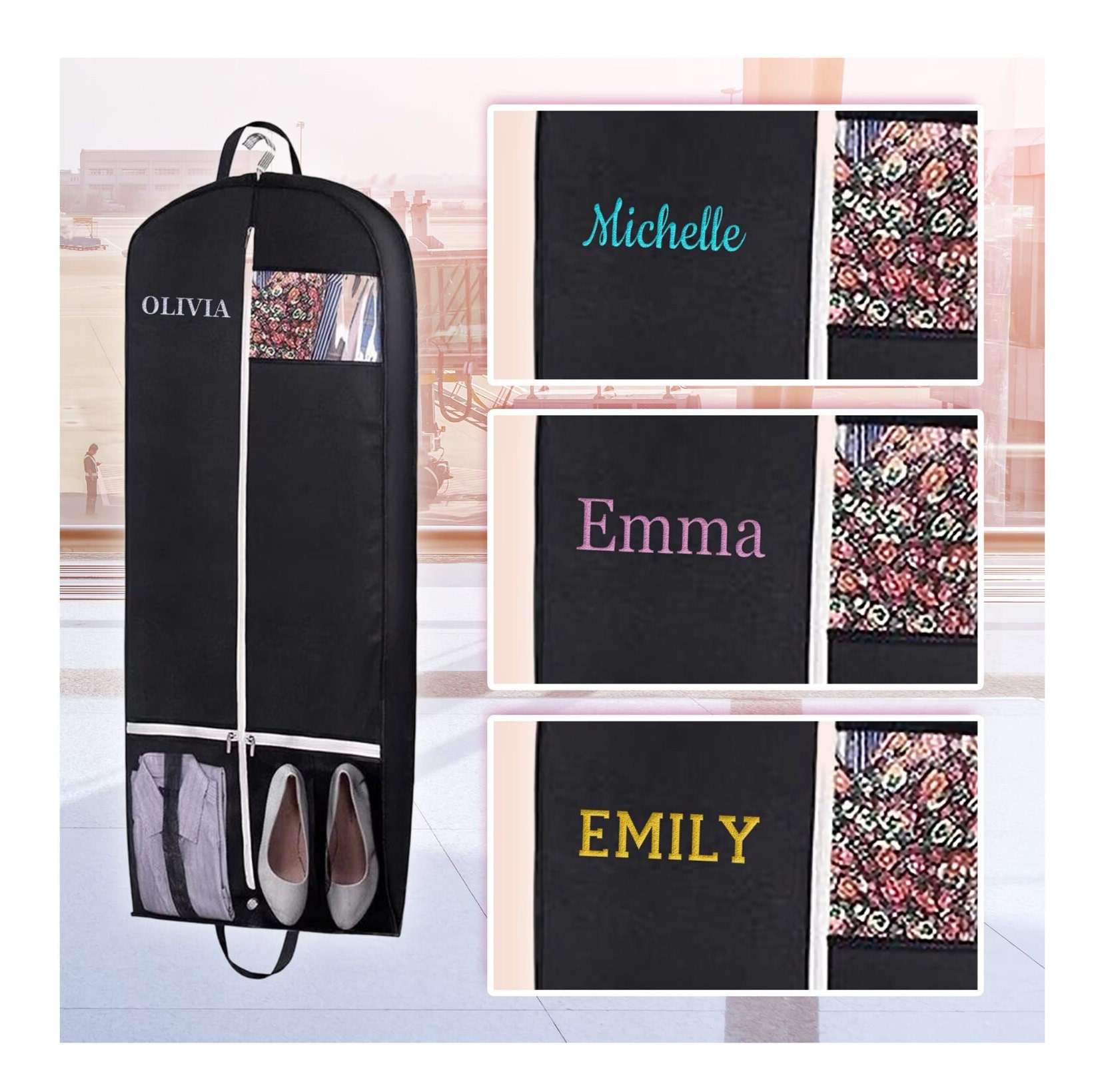  Personalized Planet 25x47 Travel Garment Bag with Custom  Monogram Embroidered on Black Luggage with Carry Handle and Main Zipper