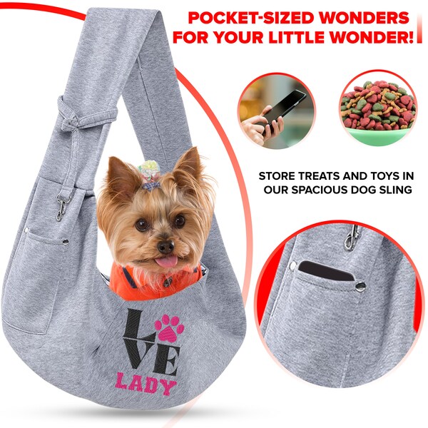 Personalized Pet Sling Carrier, Embroidered Dog and Cat Chest Wrap, Custom Hands-Free Bag