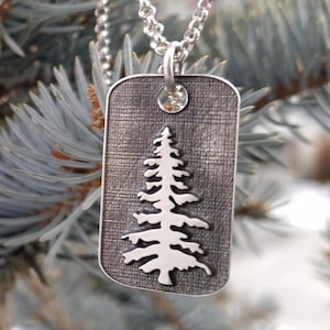 Pine Tree Necklace, Evergreen Tree Necklace, Christmas Necklace, Engraved Necklace, Personalized Silver Pine Tree Pendant, Christmas Gift