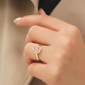 Pink Gemstone Engagement Ring, Gold Plated Sterling Silver Ring, 925 Sterling Women Ring, Gift For Mothers Day