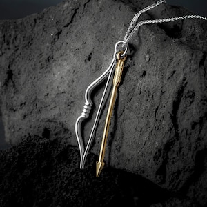 Bow and Arrow Necklace, 925 Sterling Silver Pendant, Silver Bow and Bronze Arrow Necklace, Gift for Boyfriend and Girlfriend,Triangle Arrow
