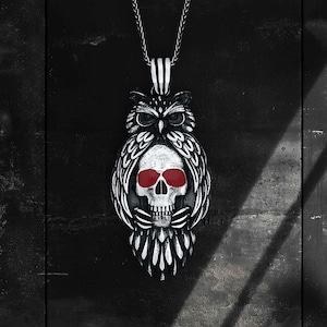 925K Handmade Owl Necklace ,Skull Owl Necklace,Skull Necklace, Animal Silver Necklace, Memorial Gift, Gift for Boyfriend, Christmas Gift