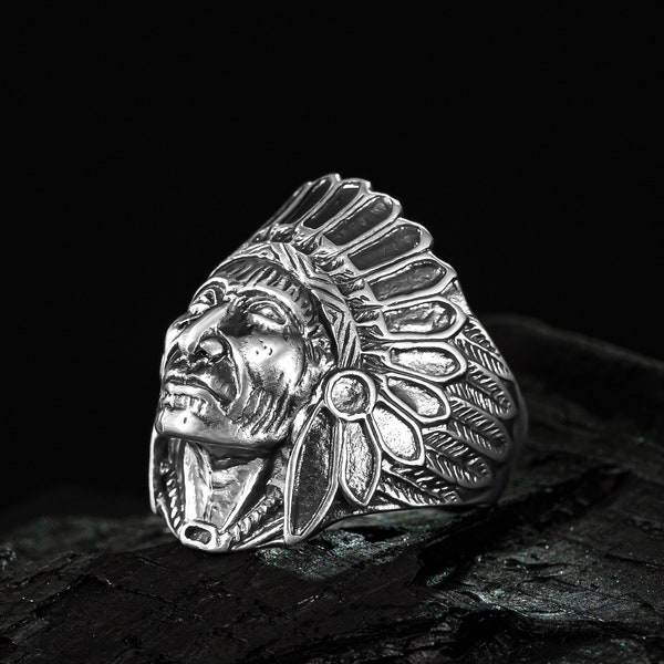 Native American Sterling Silver Men's Ring, 925 Sterling Men's Ring, Native American Chief Sterling Silver Men Jewelry, American Gift