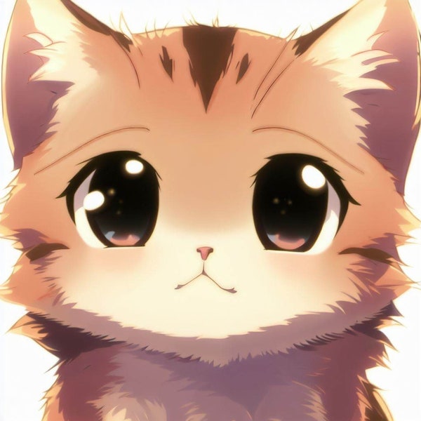 Anime cat, anime cute cat, anime style cute cat, anime style brown cat, cat with big eyes
