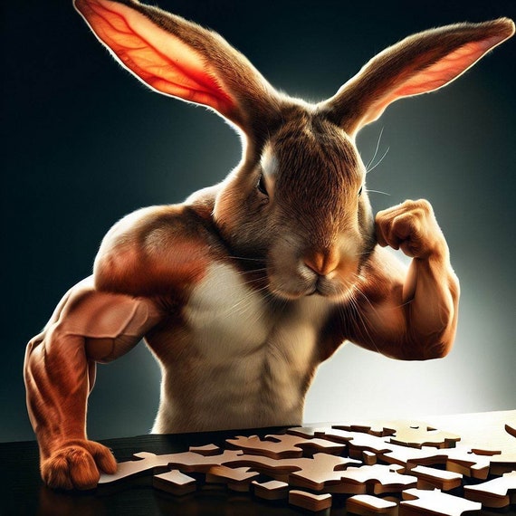 Strong Rabbit Doing a Puzzle, Brown Rabbit, Cute Rabbit, Strong Rabbit,  Puzzle 