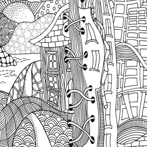 Giant Coloring Poster | Abstract Zentangle House  coloring | Team Activity |Large coloring for kids | printable 36 x 48 in
