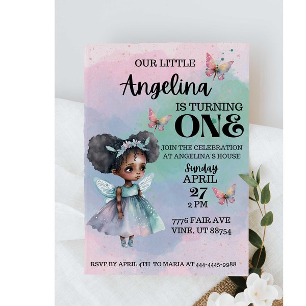 Little Fairy Birthday Printable and Electronic Editable Invitation Canva Template