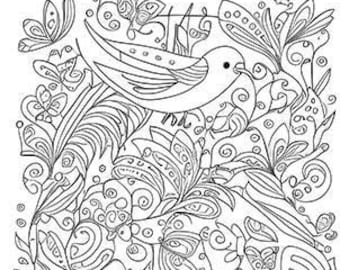 Póster gigante para colorear / Pájaros y mariposas / página para colorear creativa / Actividad en equipo / Colorante grande para niños / póster imprimible 36 x 48 in